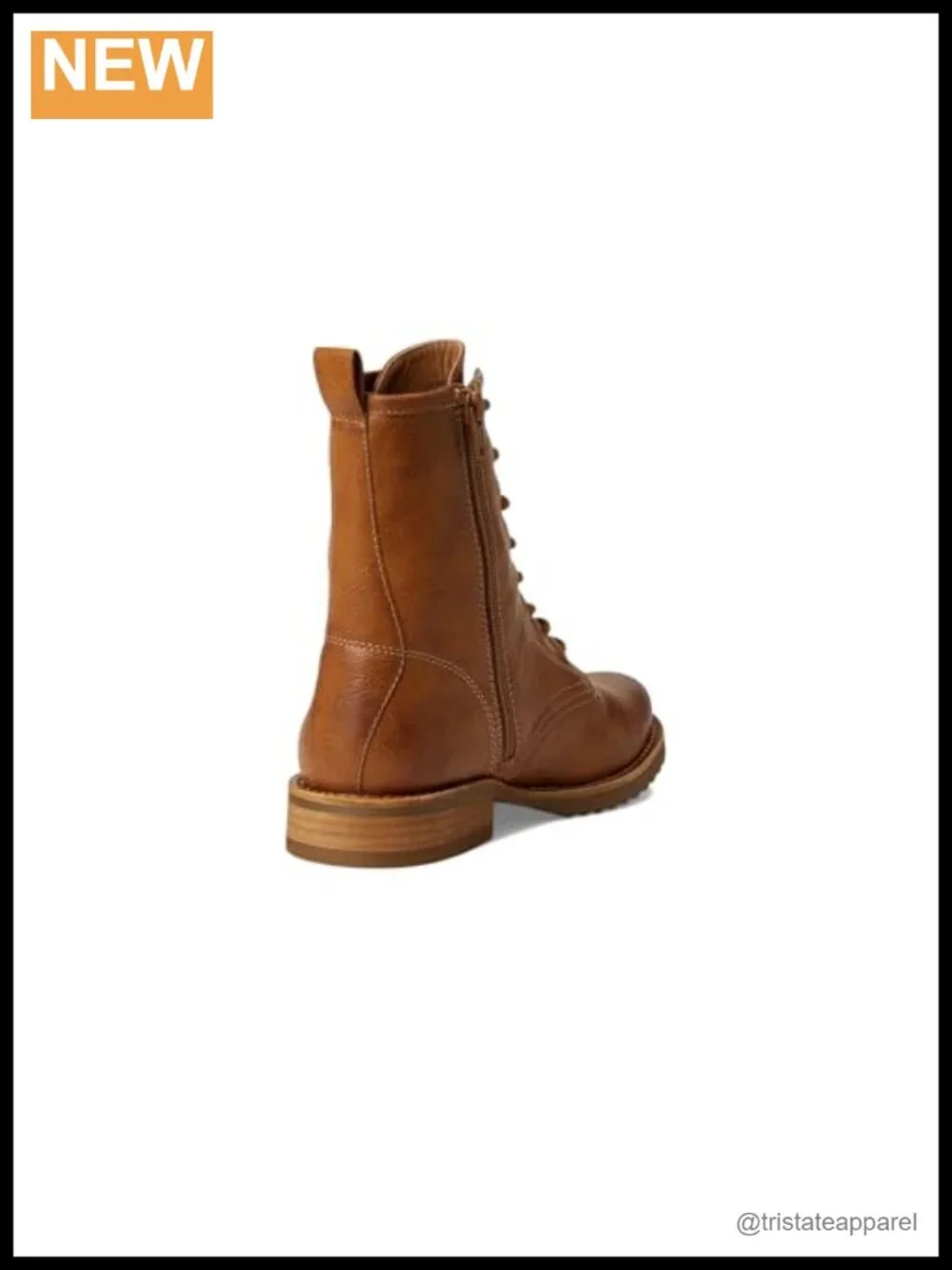 Leather Combat Boots Round Toe Block Heel Lace Up